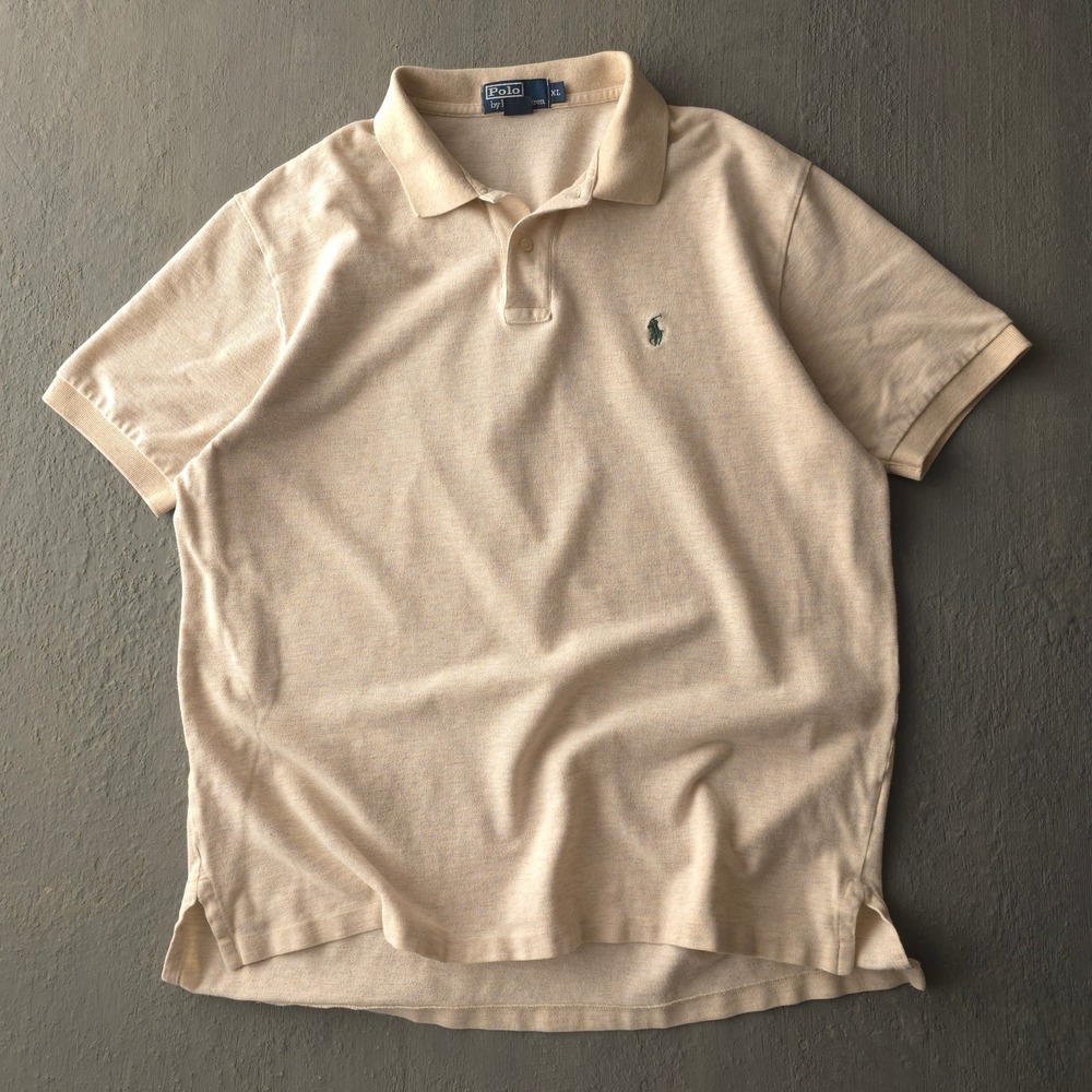Vintage 2000s Polo Ralph Lauren Beige Polo Shirt XL Pique Cotton